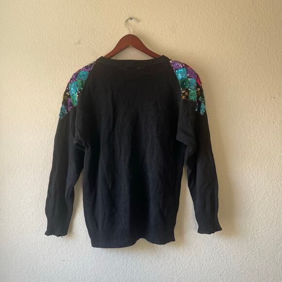 Vintage 80s rainbow mermaid scale style beaded sweater size large - Picture 2 of 6